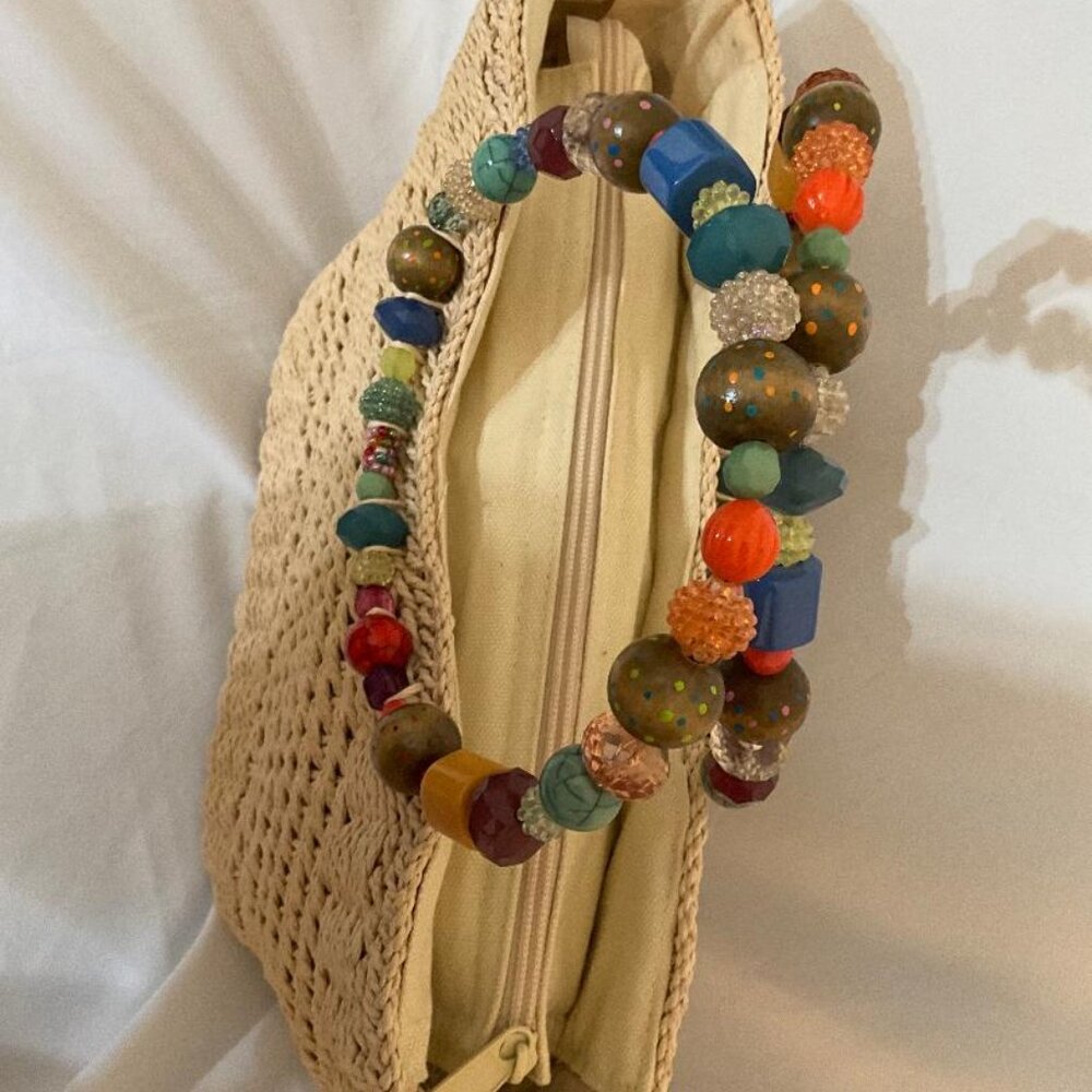 CAPPELLI of N.Y.Straw World wicker bag NWOT colorful jewel/beaded handles - Picture 3 of 5